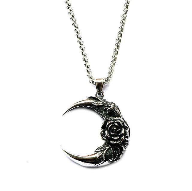 Crescent Moon Rose Flower Necklace