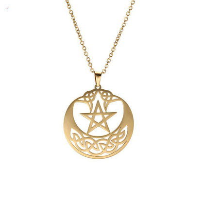 Celtic Crescent Moon Pentacle Necklace