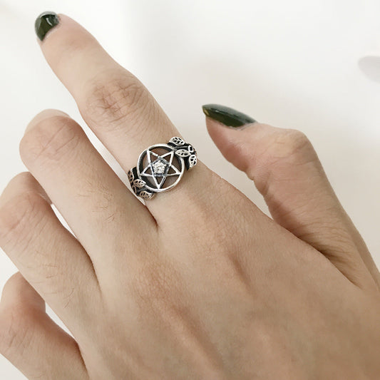 Enchanted Pentagram Crystal Ring Sterling