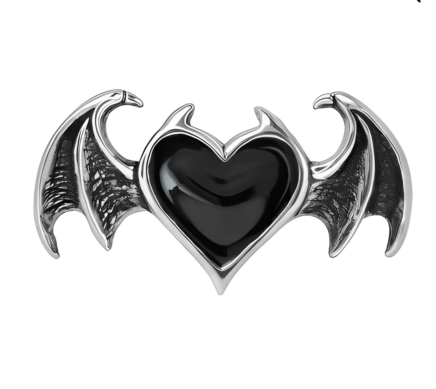 Black Heart Bat Wing Ring