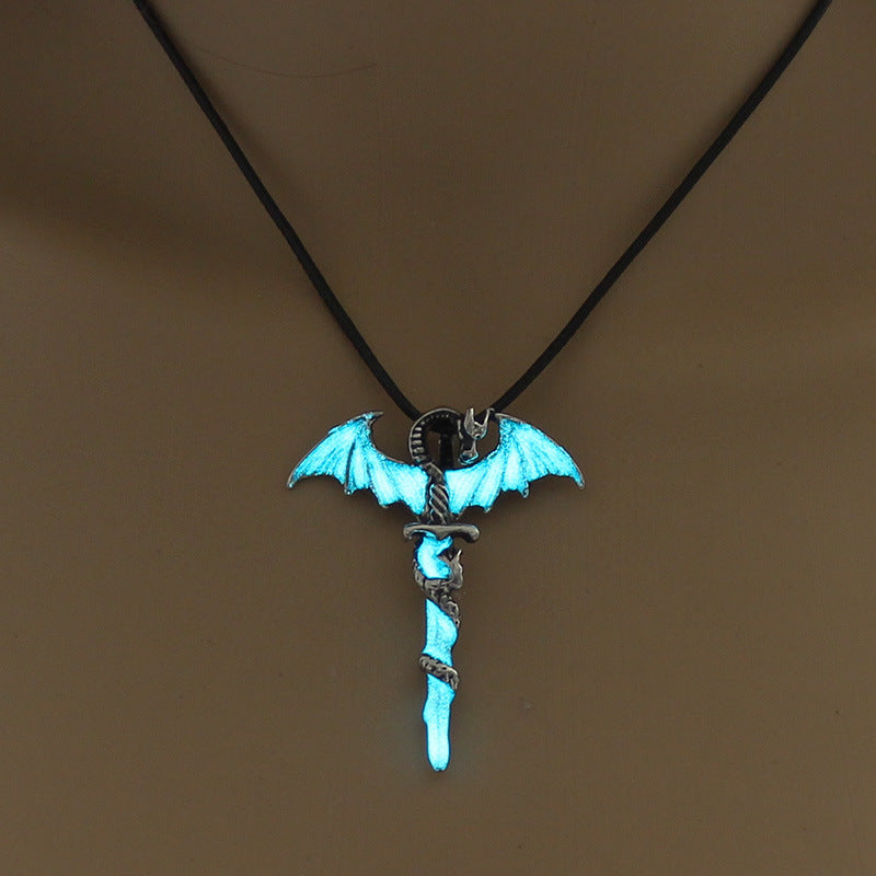 Luminous Crescent Moon and Dragon Necklace
