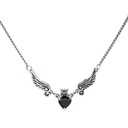 Angel Wings Black Onyx Stone Silver Necklace