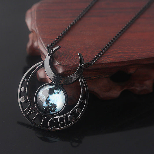 Glowing In The Dark Witch Moon Necklace