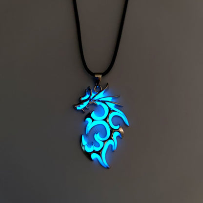 Luminous Crescent Moon and Dragon Necklace