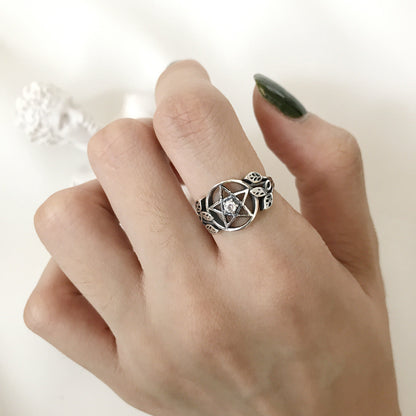Enchanted Pentagram Crystal Ring Sterling