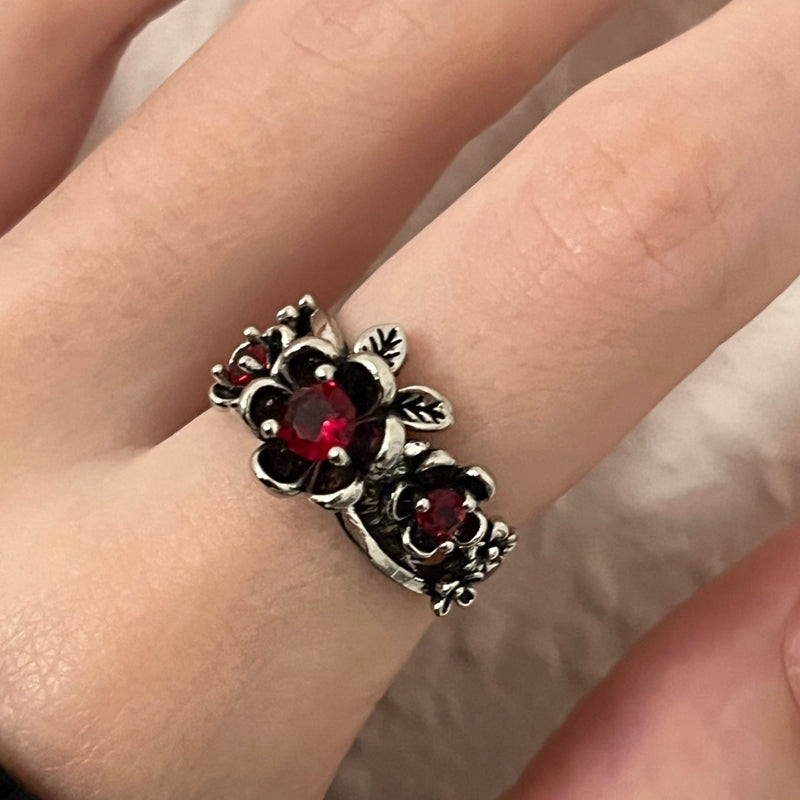 Enchanted Red Crystal Flower Ring