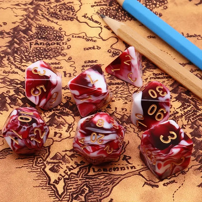 Red White "Dragon's Blood" Polyhedral Dice Set