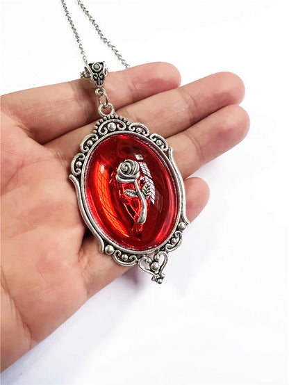 Raven's Wisdom and Rose Glass Necklace