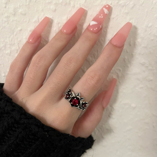 Enchanted Red Crystal Flower Ring