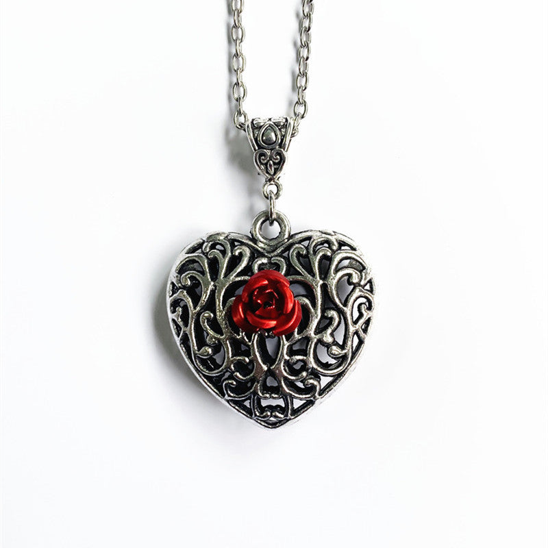 Filigree Heart Rose Necklace