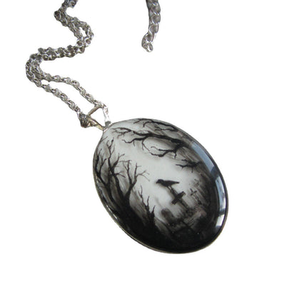 Gothic Crow Glass Pendant Necklace