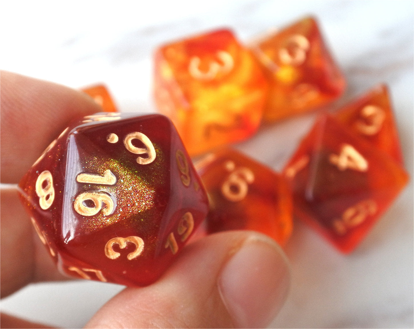 Red and Orange Mix Galaxy D&D Dice Set