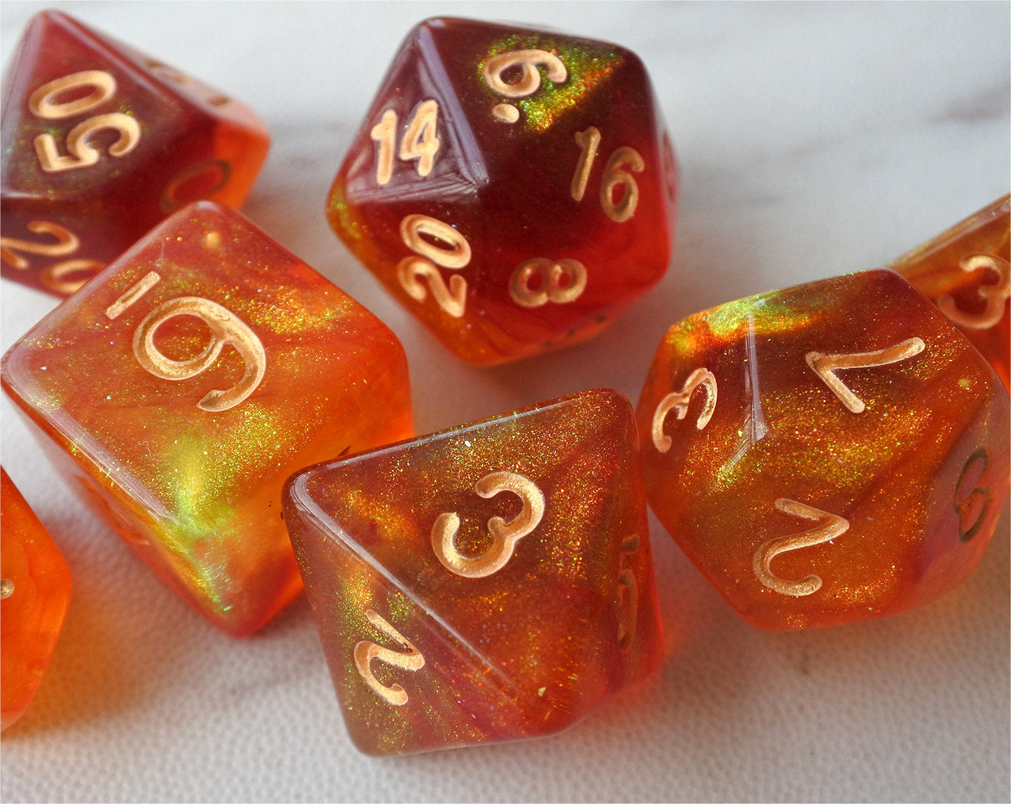 Red and Orange Mix Galaxy D&D Dice Set