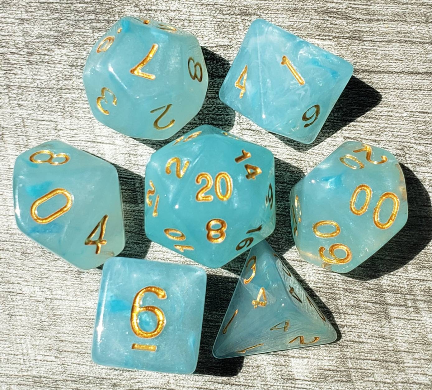 Light Blue Topaz Gem Effect Dice Set