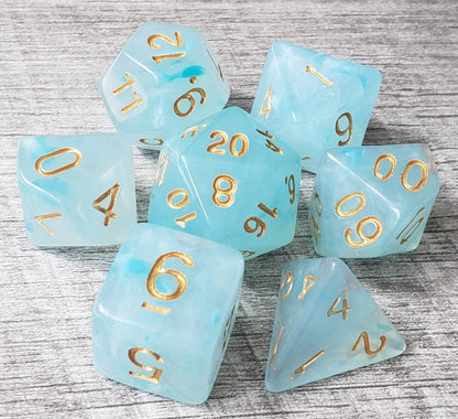 Light Blue Topaz Gem Effect Dice Set