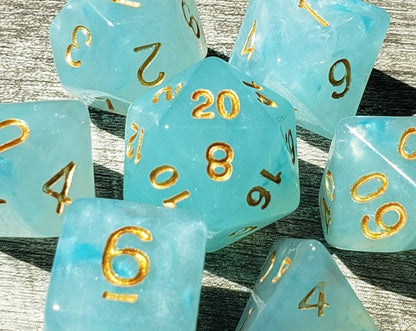 Light Blue Topaz Gem Effect Dice Set