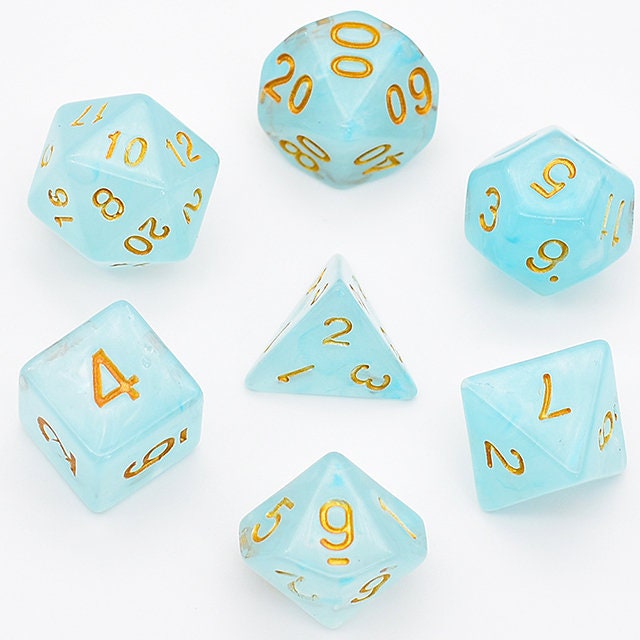 Light Blue Topaz Gem Effect Dice Set