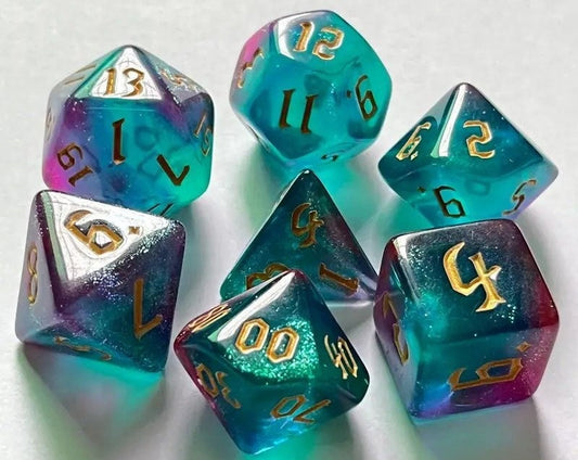 Green and Purple Galaxy Style Dice Set