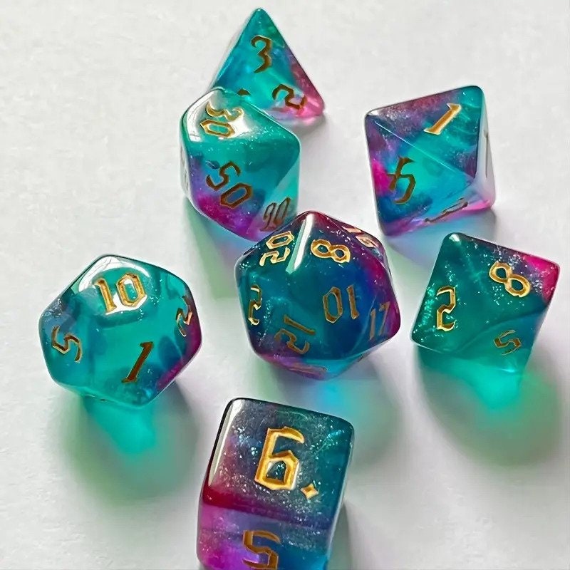 Green and Purple Galaxy Style Dice Set