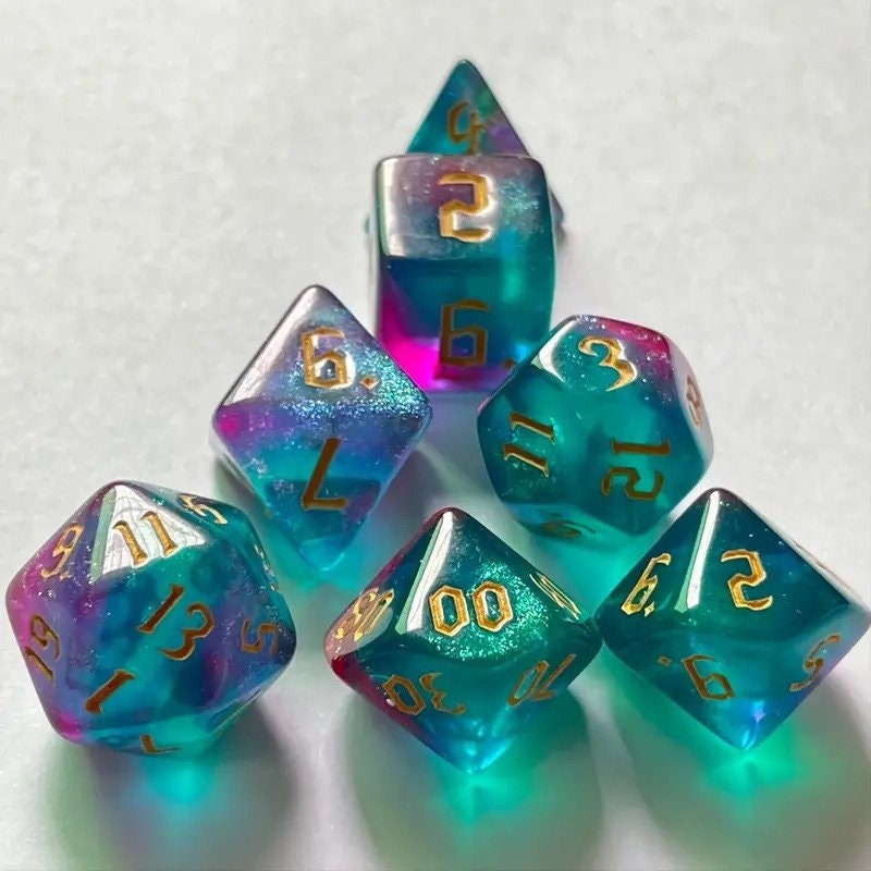 Green and Purple Galaxy Style Dice Set