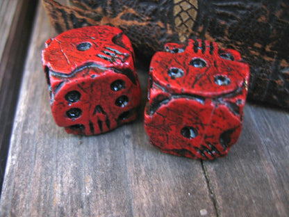 Hand cast red skull dice