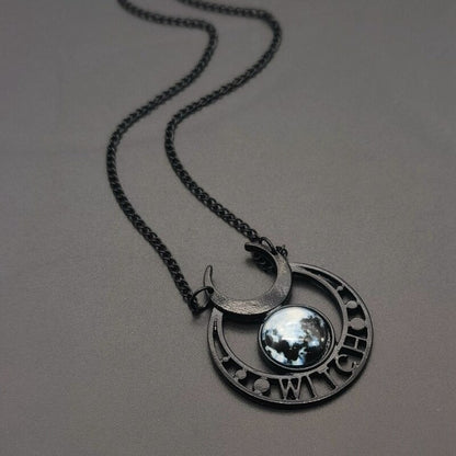 Glowing In The Dark Witch Moon Necklace